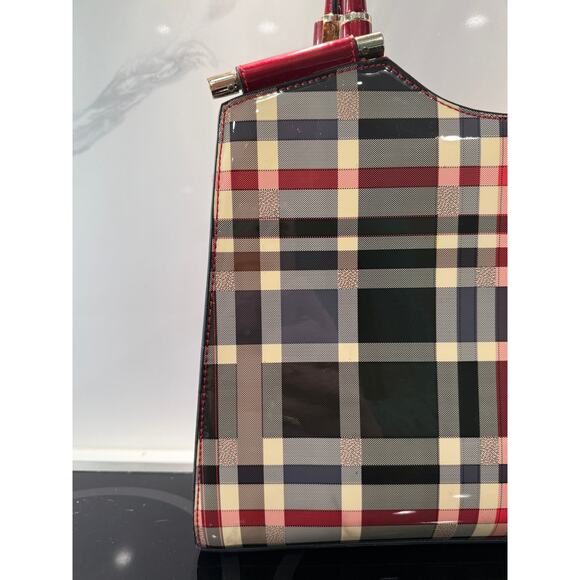 Handbag Shoulder Bag Red Black Beige Plaid Glossy Finish Red Handles0 - Picture 2 of 8
